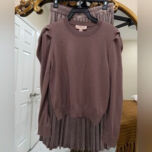 Philosophy Mauve Sweater and Velvet Pleated Skirt Set